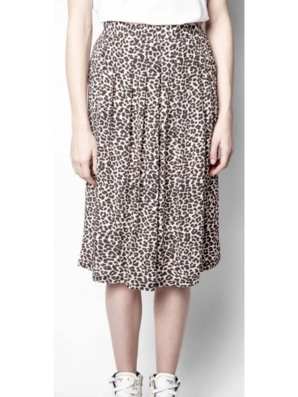 Zadig & Voltaire Jude Leopard Print Pleated Midi Skirt Pockets Size 38 M [jb] - Picture 2 of 10